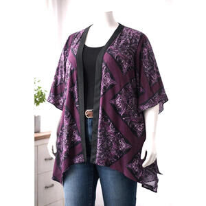 Y2K VTG Slim Factor Women’s 2X Purple Paisley Kimono Top button Front Plus Size